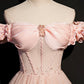 Robe de soirée longue en tulle rose avec ligne A 8693