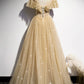 Gold A line sequins long ball gown dress formal dress  8597