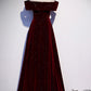 Burgundy Shiny Elegant Velvet Long A-Line Ball Gown Evening Dress 8560