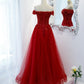Langes Ballkleid aus rotem Tüll mit Pailletten, rotes Abendkleid 8987