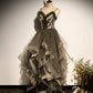 Robe de soirée longue en tulle gris 8824
