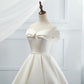 Weißer Satin, langes A-Linien-Ballkleid, formelles Kleid 8872