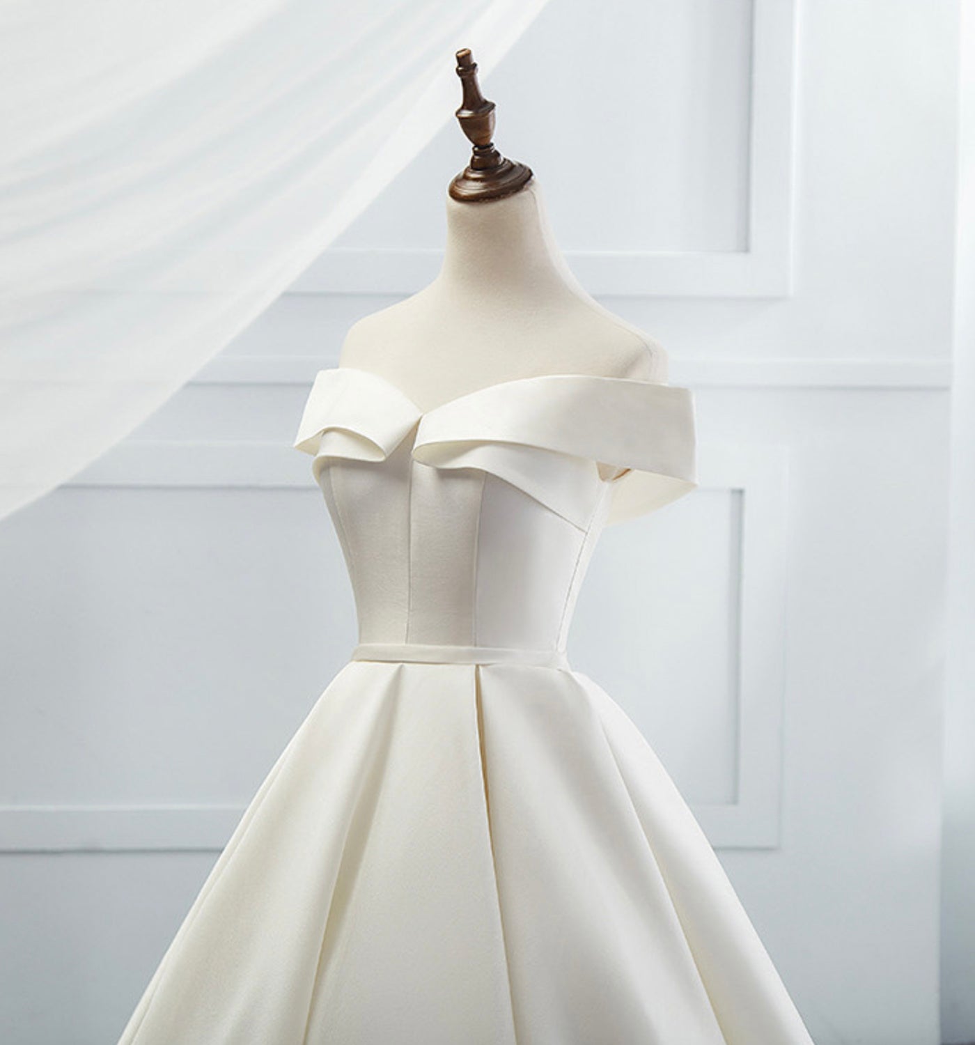 Weißer Satin, langes A-Linien-Ballkleid, formelles Kleid 8872