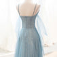 Blaues langes Ballkleid aus Tüll in A-Linie blaues Abendkleid 8764