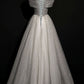Robe de soirée longue en tulle gris à paillettes 8701