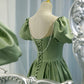 Green satin long A line prom dress green evening dress  8810