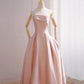 Rosa Satin kurzes A-Linie Ballkleid Abendkleid 8817