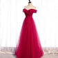 Red tulle beads long prom dress red evening dress  8427