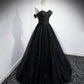 Black tulle long A line prom dress black evening dress  8863