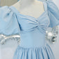 Blue satin long A line prom dress blue evening dress  8837