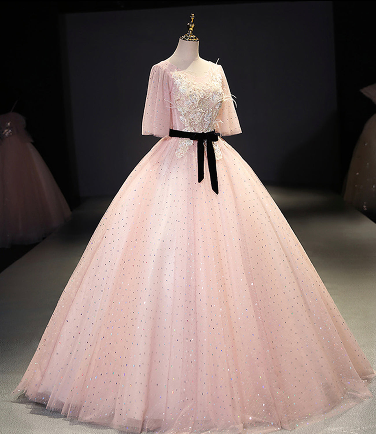 Pink tulle lace long ball gown dress fahion dress  8723