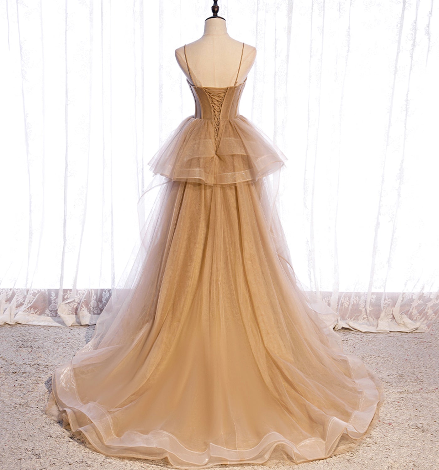 Cute tulle long A line prom dress A line evening gown  10010