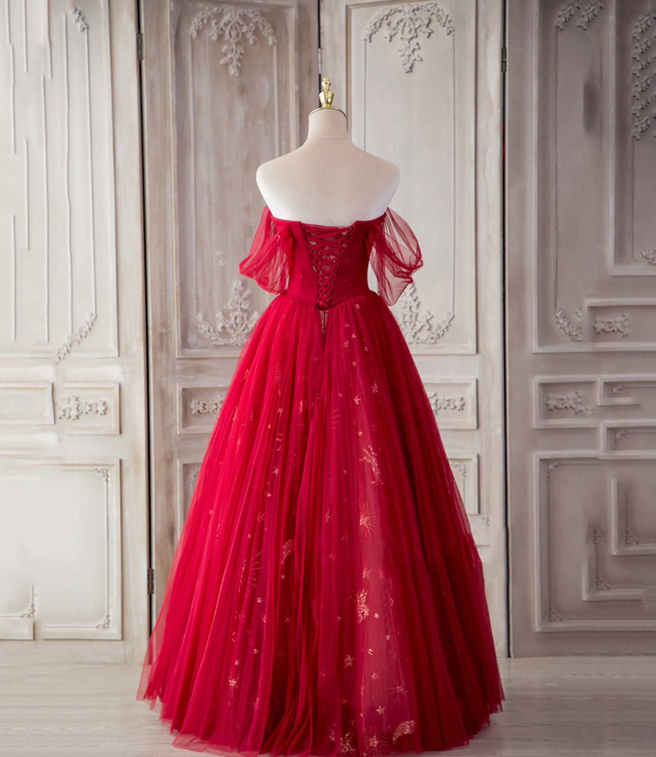 Rotes Tüll langes A-Linie Ballkleid rotes Abendkleid 8800