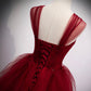 Burgundy tulle long ball gown dress evening dress  8978