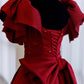 Burgunderrotes Vintage-Mode-Abendkleid mit exquisiter Perlenverzierung in A-Linie und langem Satin-Ballkleid 8720