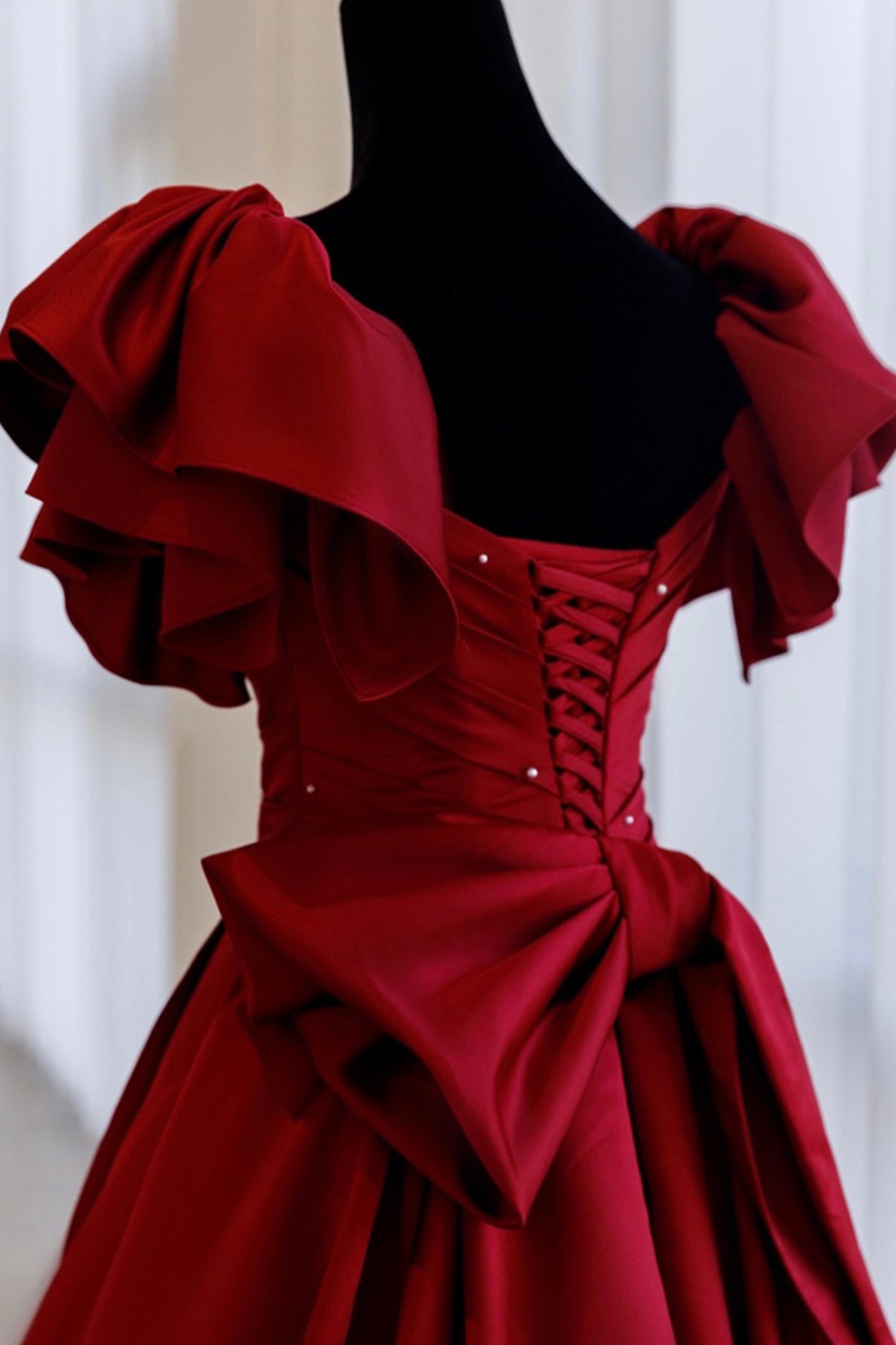 Burgunderrotes Vintage-Mode-Abendkleid mit exquisiter Perlenverzierung in A-Linie und langem Satin-Ballkleid 8720