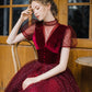 Burgund Tüll kurzes Ballkleid A-Linie Abendkleid 8647