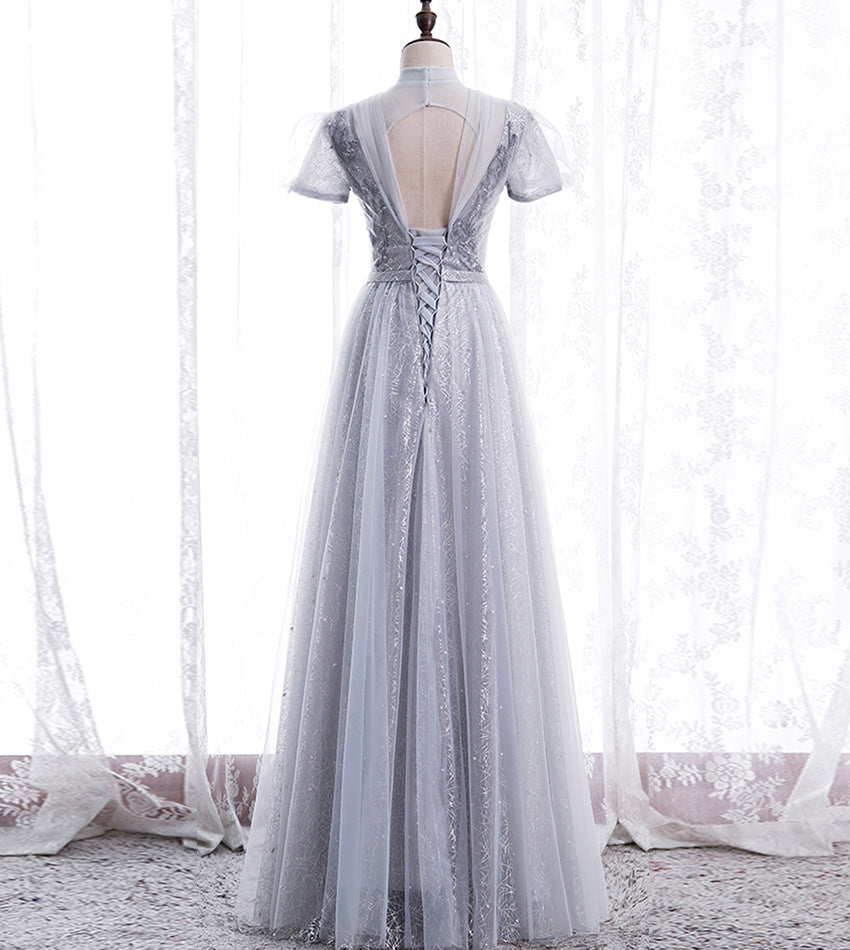 A line tulle sequins long prom dress evening dress  8439