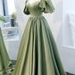 Grünes Satin langes A-Linie Ballkleid Abendkleid 8745