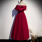 Robe de soirée courte en tulle bordeaux 8838
