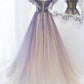 Purple tulle long A line prom dress evening dress  8733