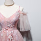 Rosa V-Ausschnitt Tüll langes Ballkleid Abendkleid 8455