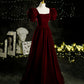 Burgund Samt lange A-Linie Ballkleid Abendkleid 8804