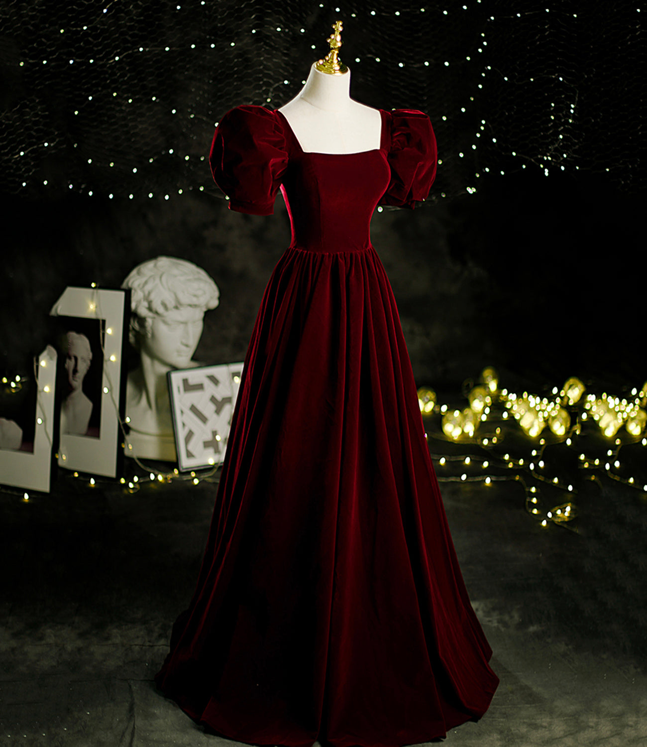 Burgund Samt lange A-Linie Ballkleid Abendkleid 8804