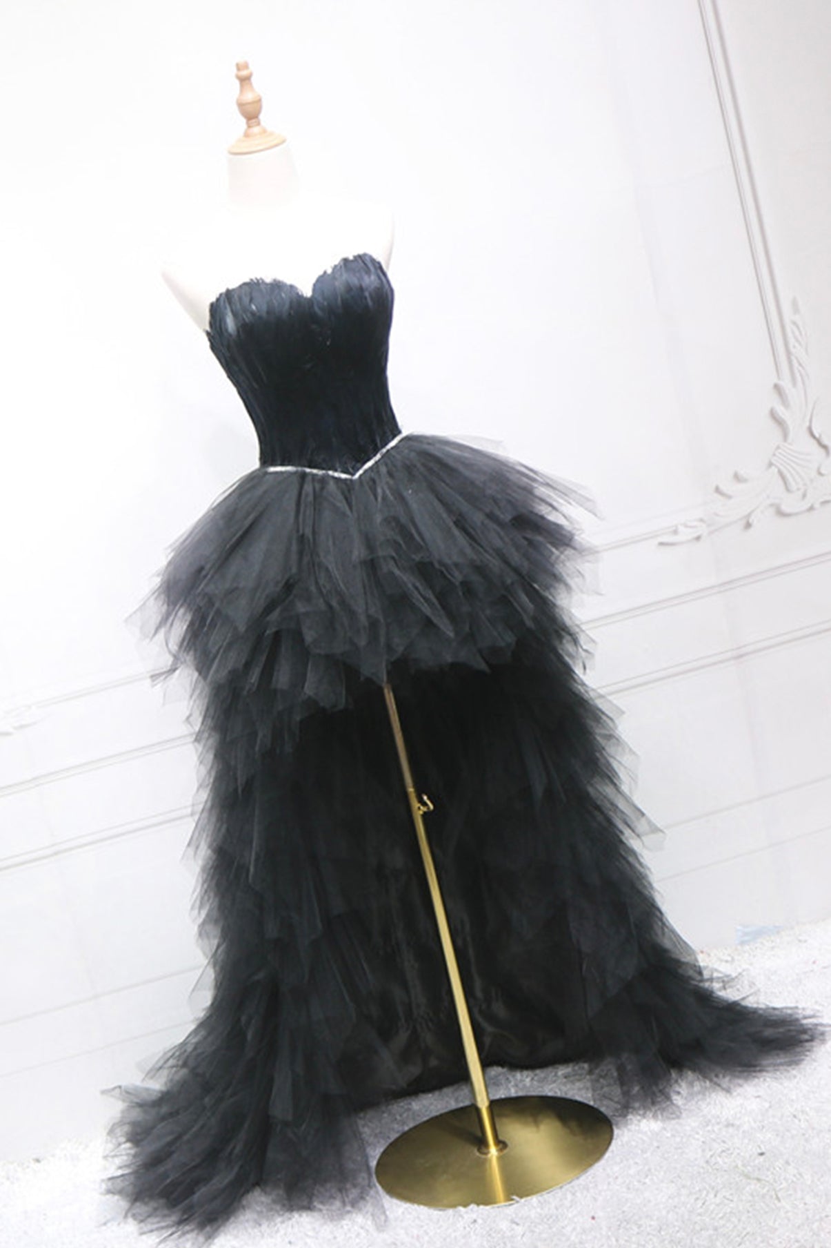 Unique tulle high low prom dress A line evening dress  8578