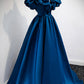 Robe de soirée longue en satin bleu avec ligne A 8877