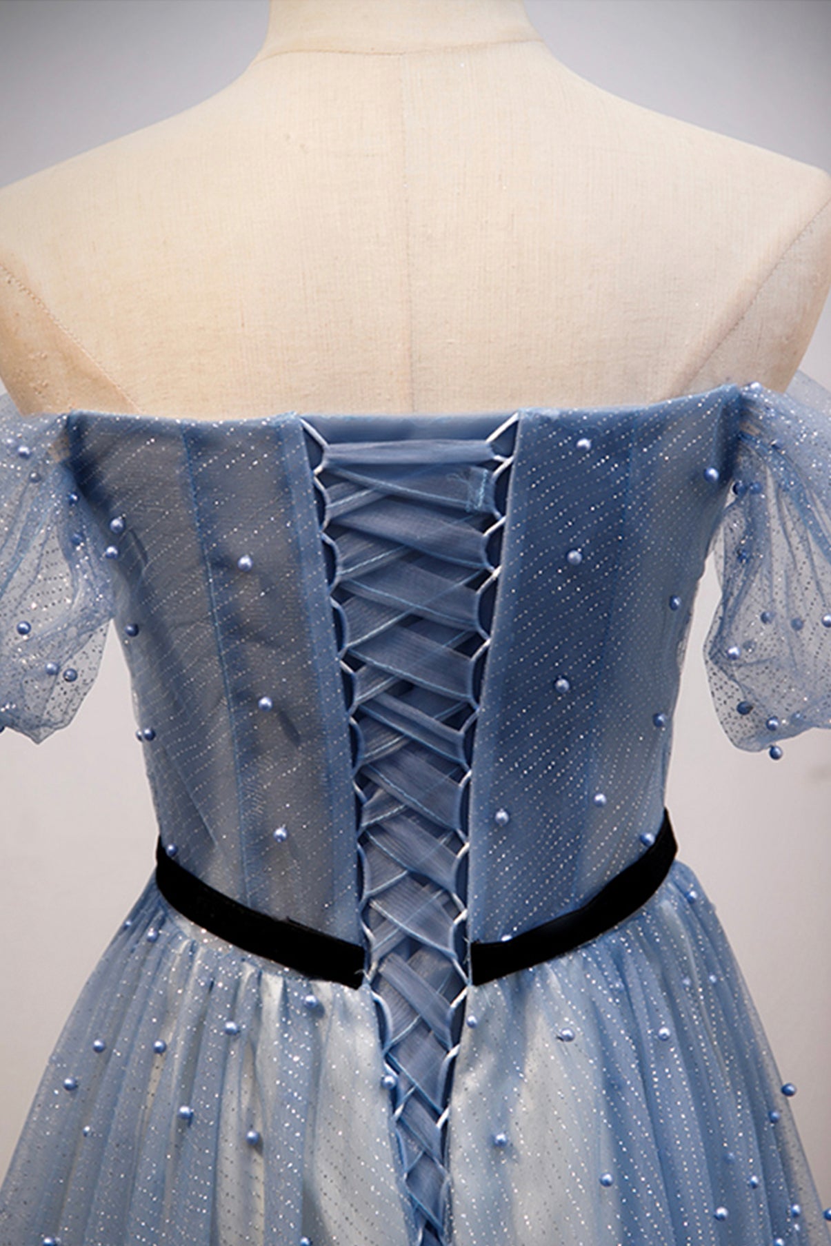 Blaues Tüll langes A-Linie Ballkleid Abendkleid 8686