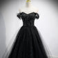 Black tulle long A line prom dress black evening dress  8863
