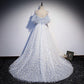 Robe de soirée longue en tulle bleu avec ligne A 8689