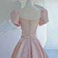 Pink satin long A line prom dress pink evening dress  8938