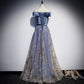 Blue velvet tulle long prom dress blue evening dress  8465