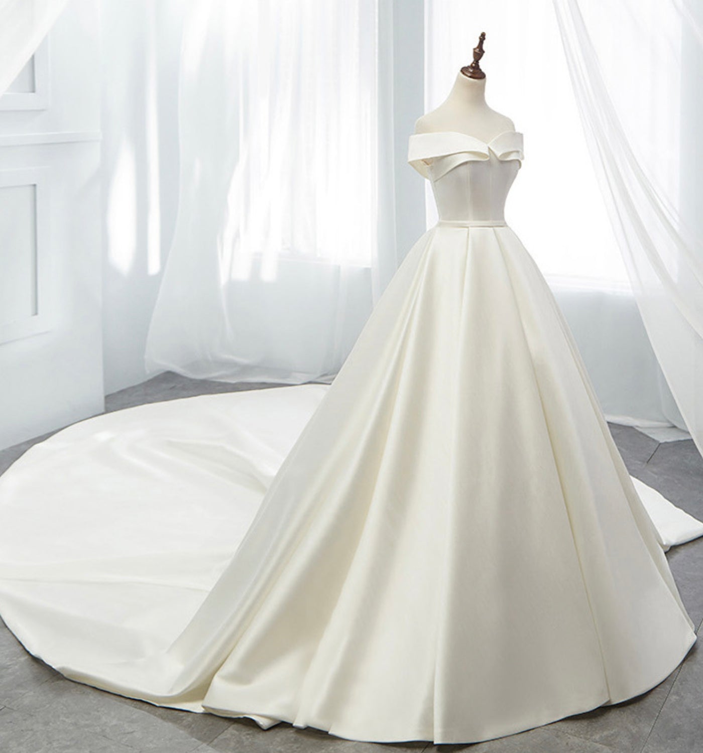 Weißer Satin, langes A-Linien-Ballkleid, formelles Kleid 8872