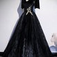 Black velvet lace long prom dress evening dress  8502