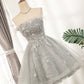 Gray tulle sequins short prom dress  8331