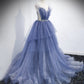 Blaues Tüll langes Ballkleid A-Linie blaues Abendkleid 8864