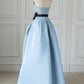 New blue high split prom dress long strapless backless  8642