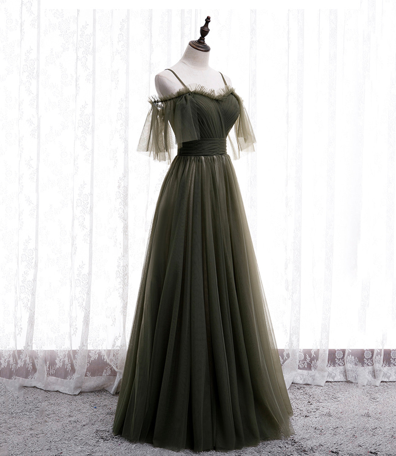 Robe de soirée longue en tulle simple, coupe A, 8930