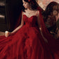 Burgundy Color Shiny Elegant Spaghetti Strap Long Tulle Sequin Ball Gown Evening Dress 8263