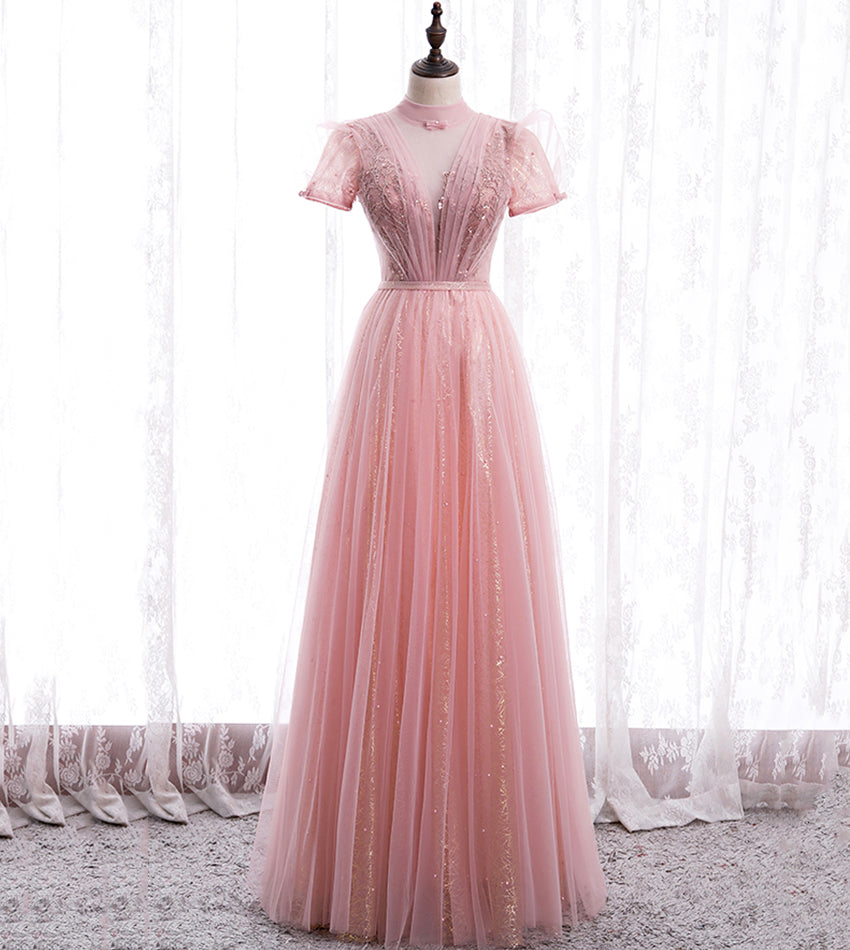 A line tulle sequins long prom dress evening dress  8439