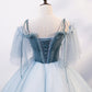 Blue sweetheart neck tulle long prom gown evening dress  8215