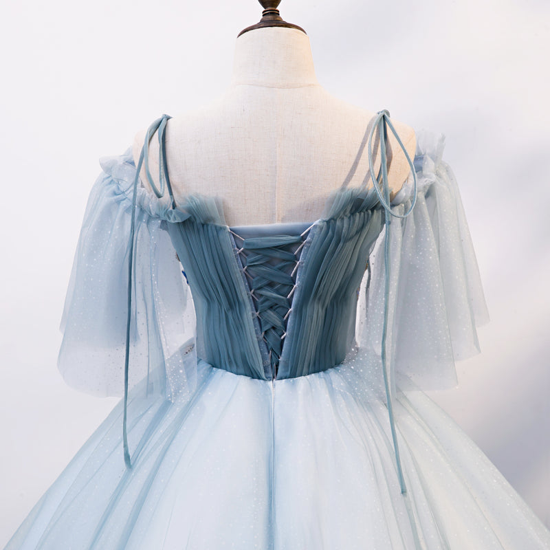 Blue sweetheart neck tulle long prom gown evening dress  8215