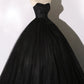 Schwarzes, zartes, florales A-Linien-Ballkleid aus Tüll mit Blumenmuster, lang 8641