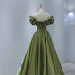 Grünes Satin langes A-Linie Ballkleid Abendkleid 8816