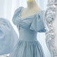 Blue satin long A line prom dress blue evening dress  8837