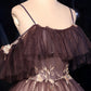 Braunes, zartes, florales Applikationen-Abendkleid in A-Linie und langem Tüll 8721