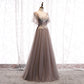 A line v neck lace long prom dress  8319